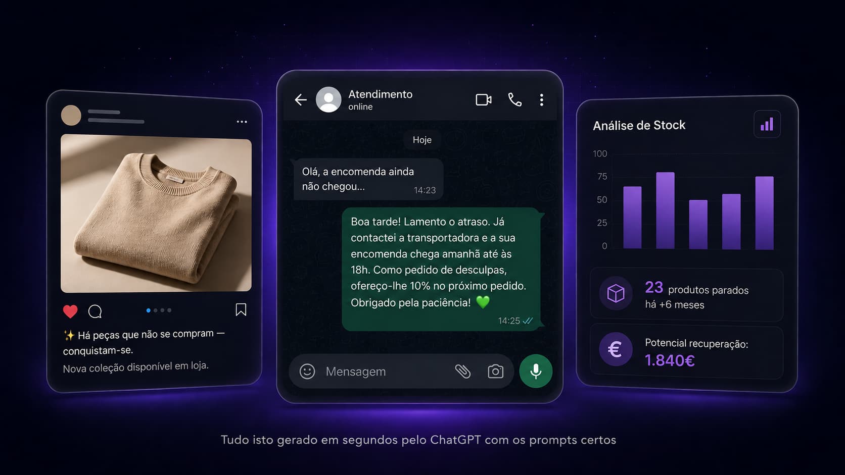 IA para Lojistas — A tua equipa digital de Marketing, Vendas, Stock e Finanças